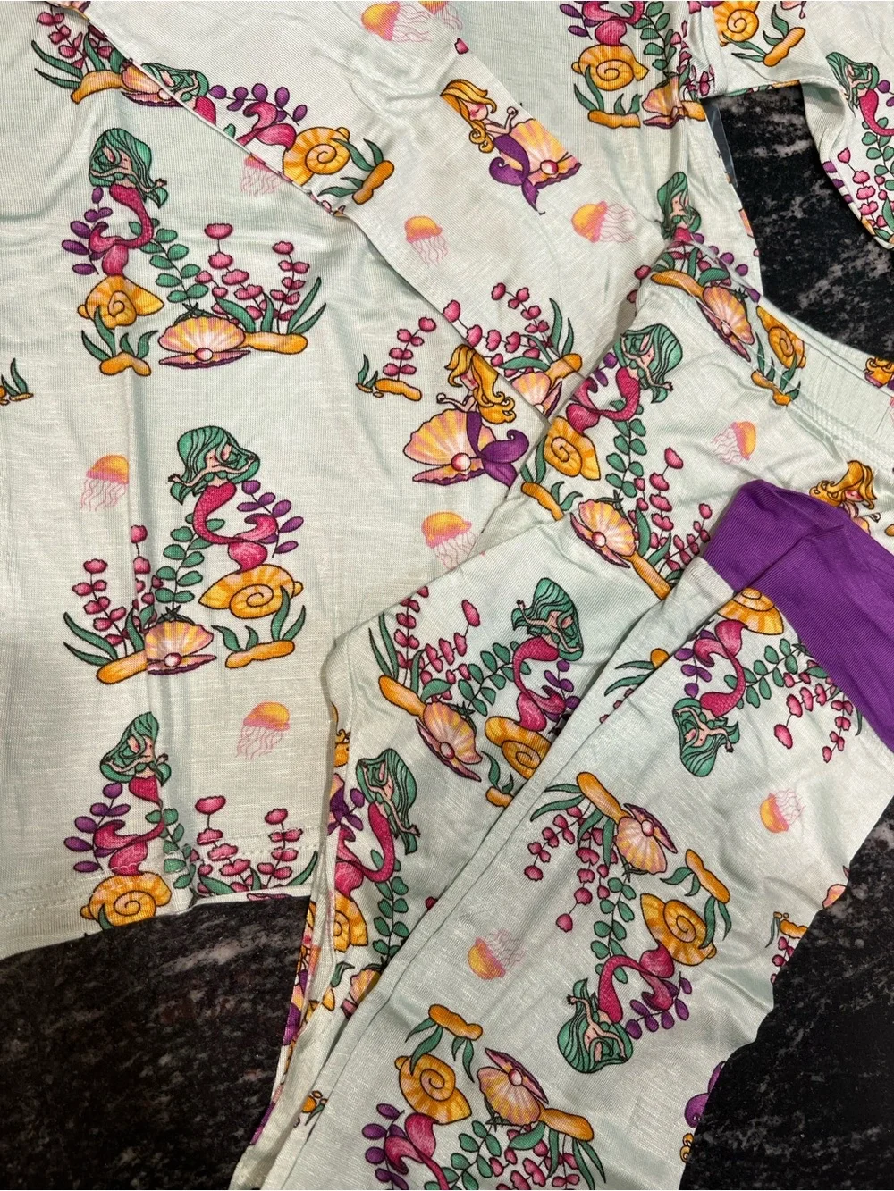 Zipn Bear Bamboo Pajama Set Size 5/6 Mermaid Ocean Print Buttery Soft Two Piece